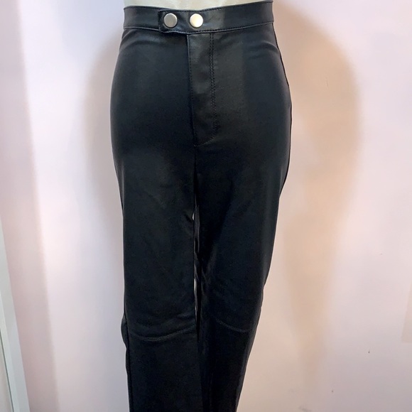 NWOT H&M DIVIDED BLACK SOFT FAUX LEATHER SKINNY STRAIGHT-LEG PANTS - Picture 3 of 6